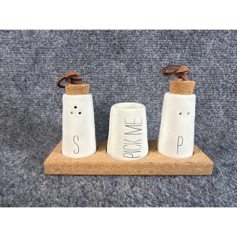 Mud Pie Salt Pepper Shaker Toothpick Holder Set Cork Base Leather Pulls 40250038